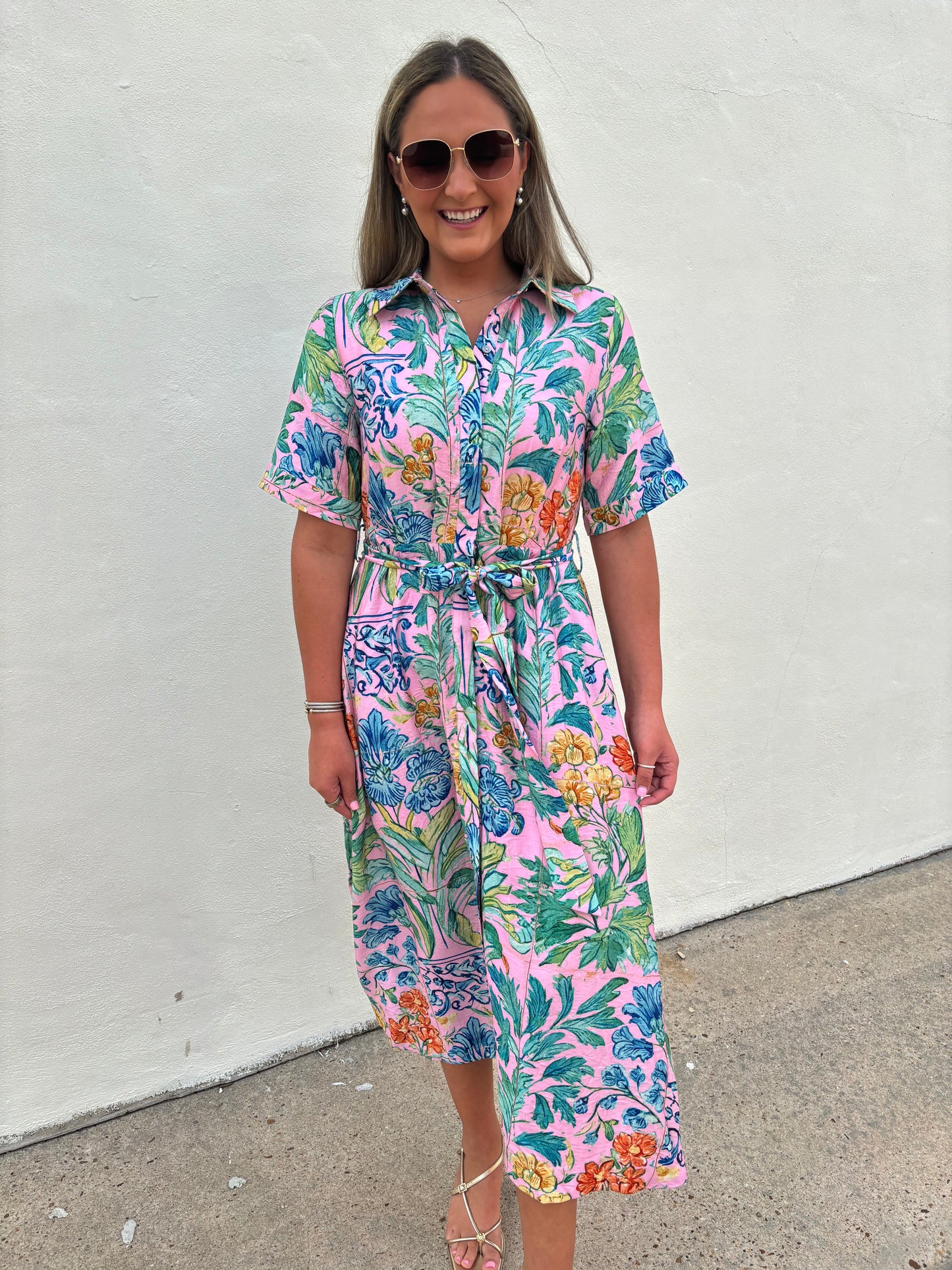 Pink Belted Maxi Multi Floral