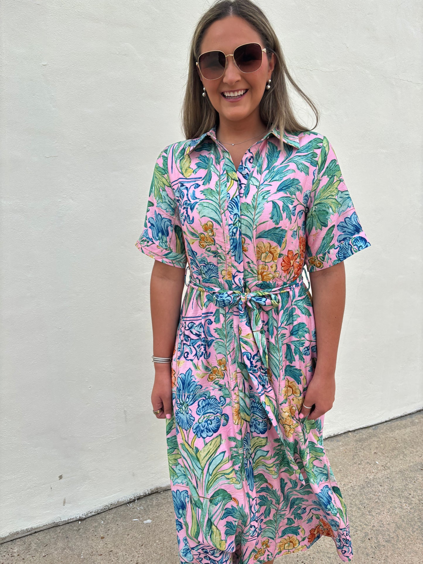 Pink Belted Maxi Multi Floral