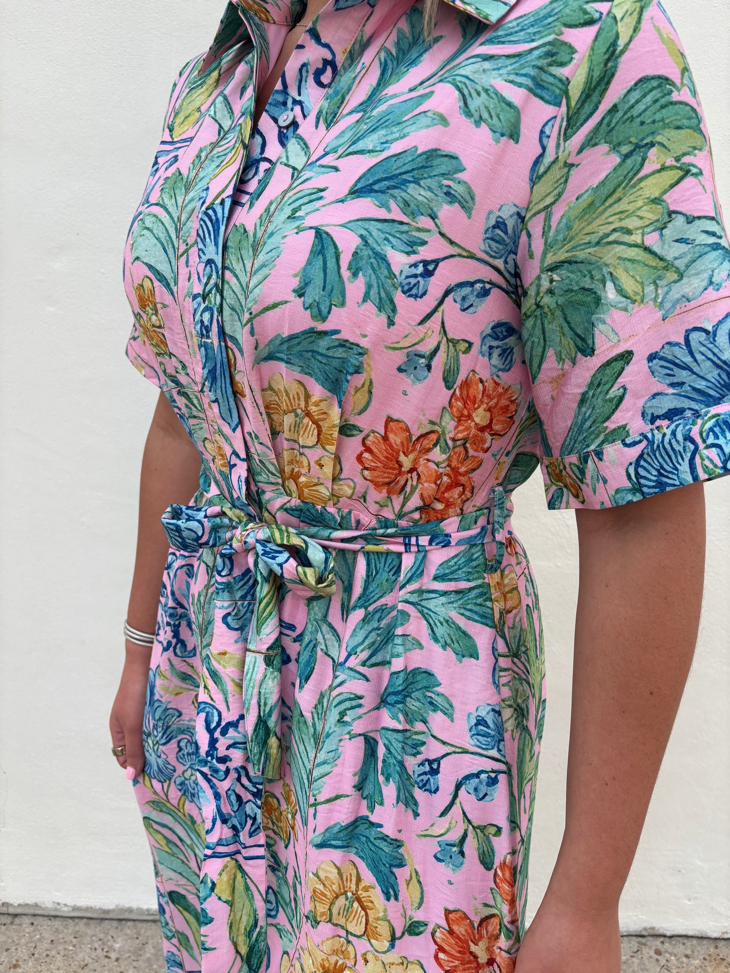 Pink Belted Maxi Multi Floral