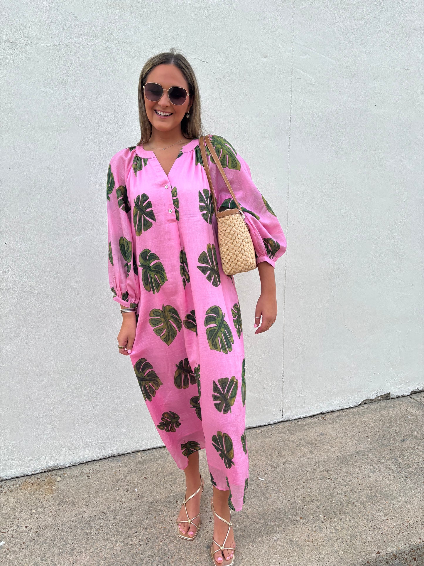 Pink Palm Maxi Dress