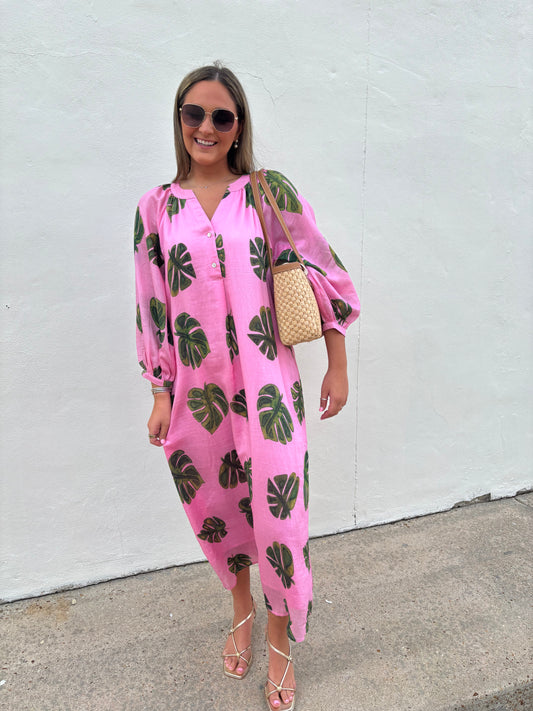 Pink Palm Maxi Dress