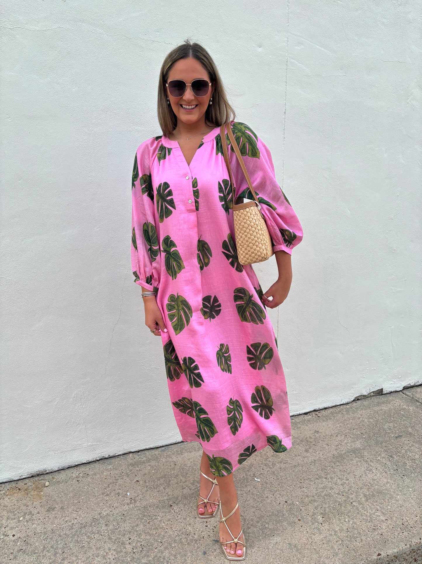 Pink Palm Maxi Dress