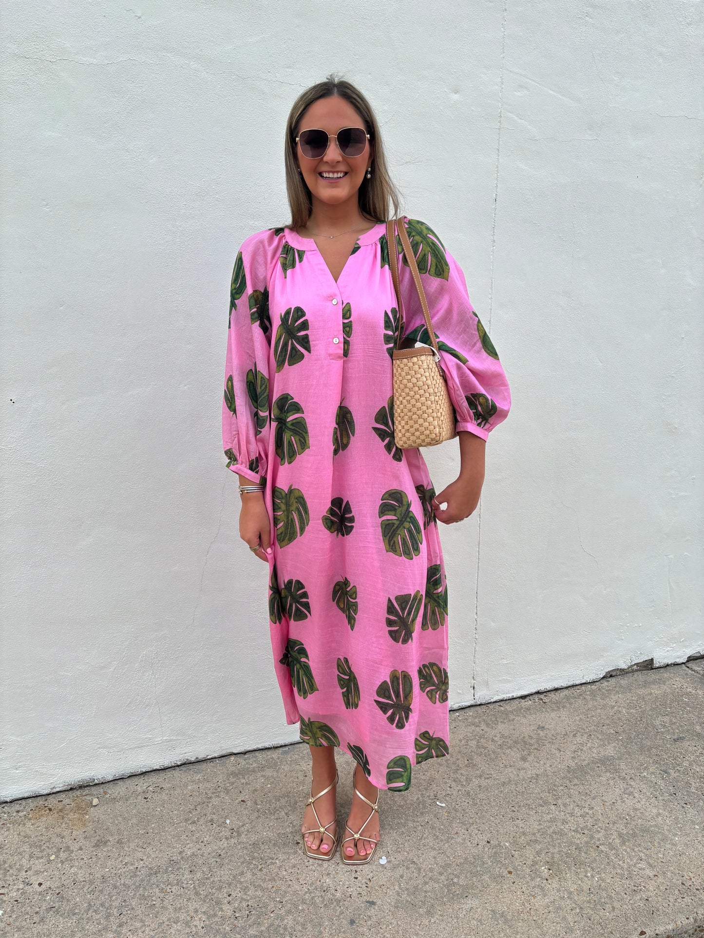 Pink Palm Maxi Dress
