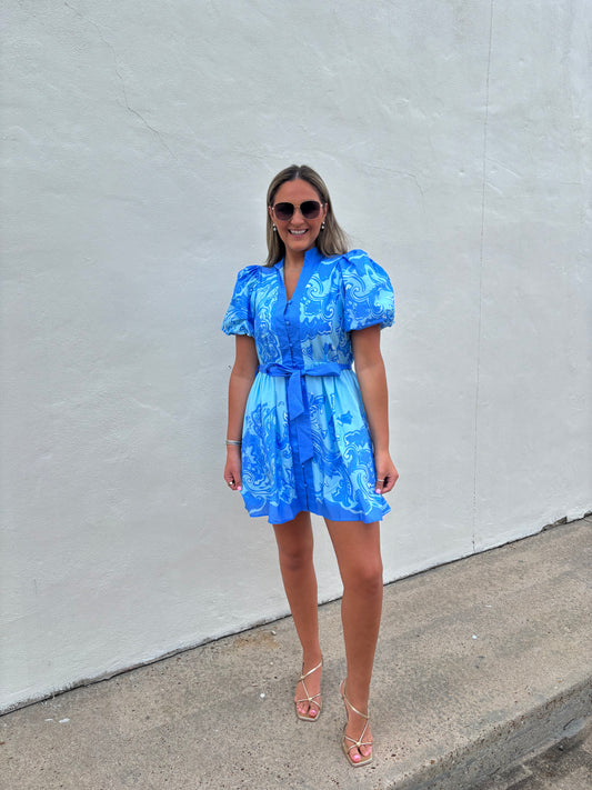 Blue Tie Mini Dress