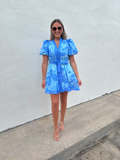 Blue Tie Mini Dress