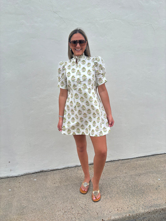 Cream Floral Tie Back Mini Dress