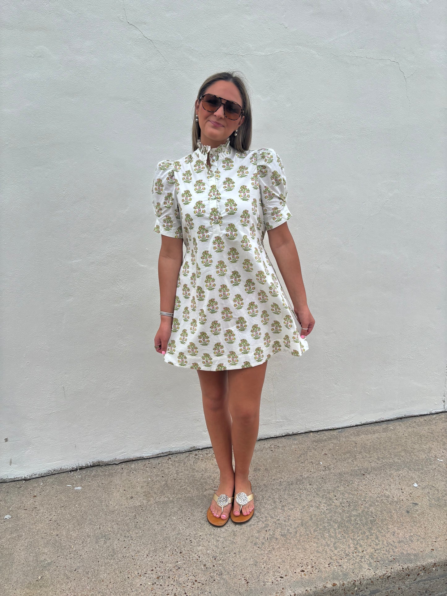 Cream Floral Tie Back Mini Dress