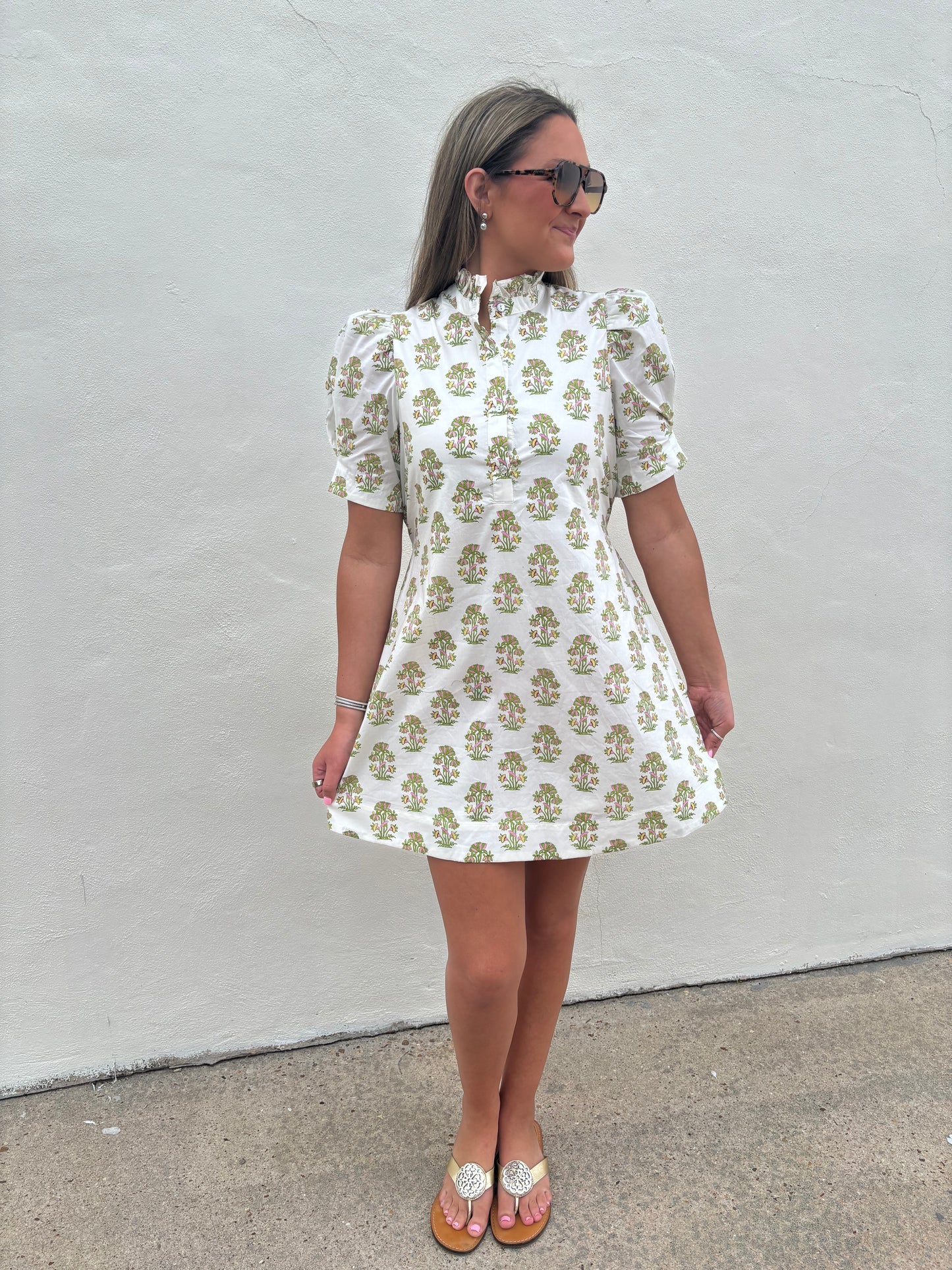 Cream Floral Tie Back Mini Dress