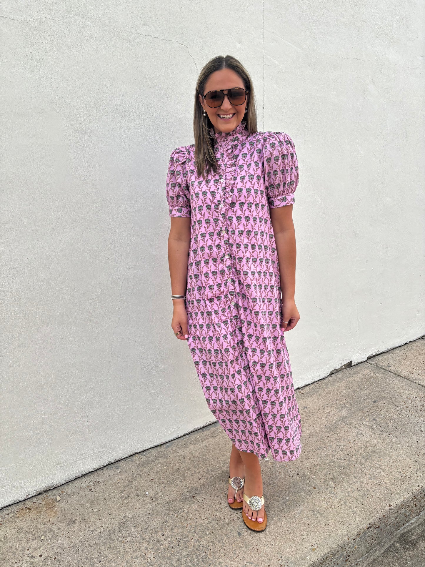 Pink Ruffle Detail Floral Maxi