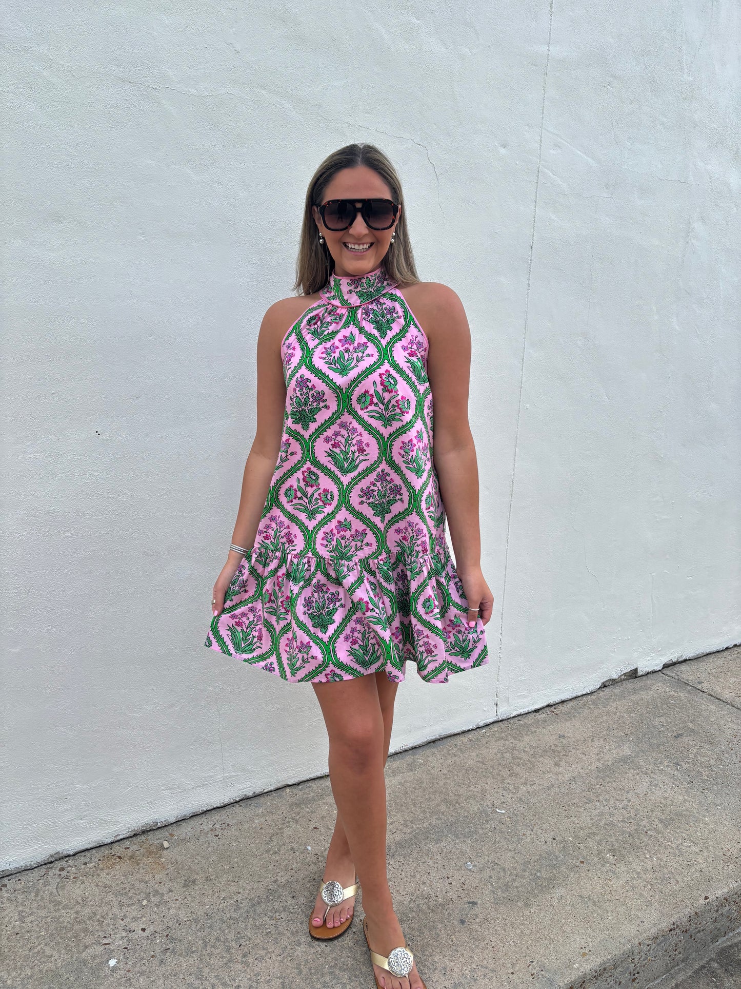 Halter Neck Pink Floral Dress