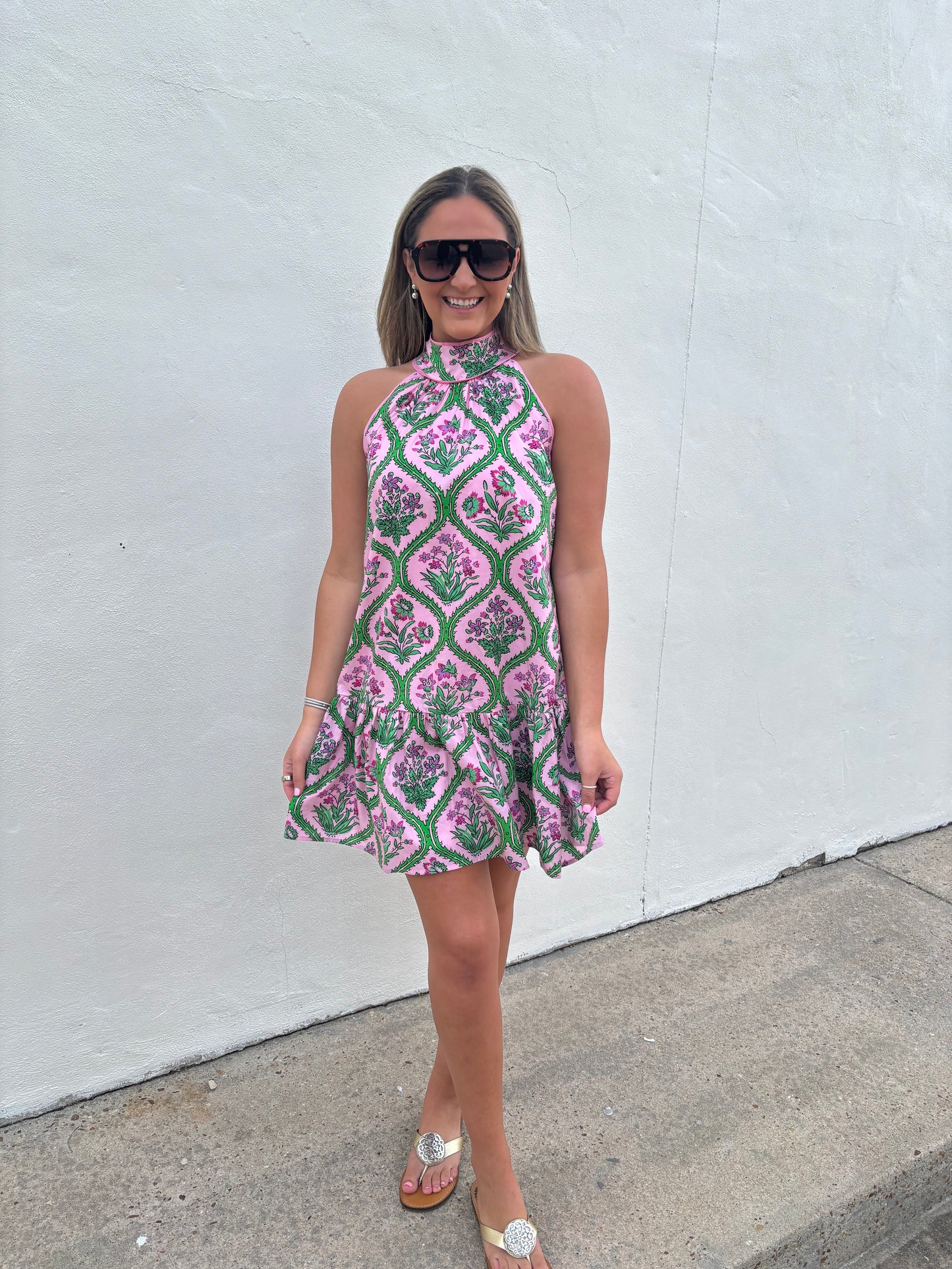 Halter Neck Pink Floral Dress