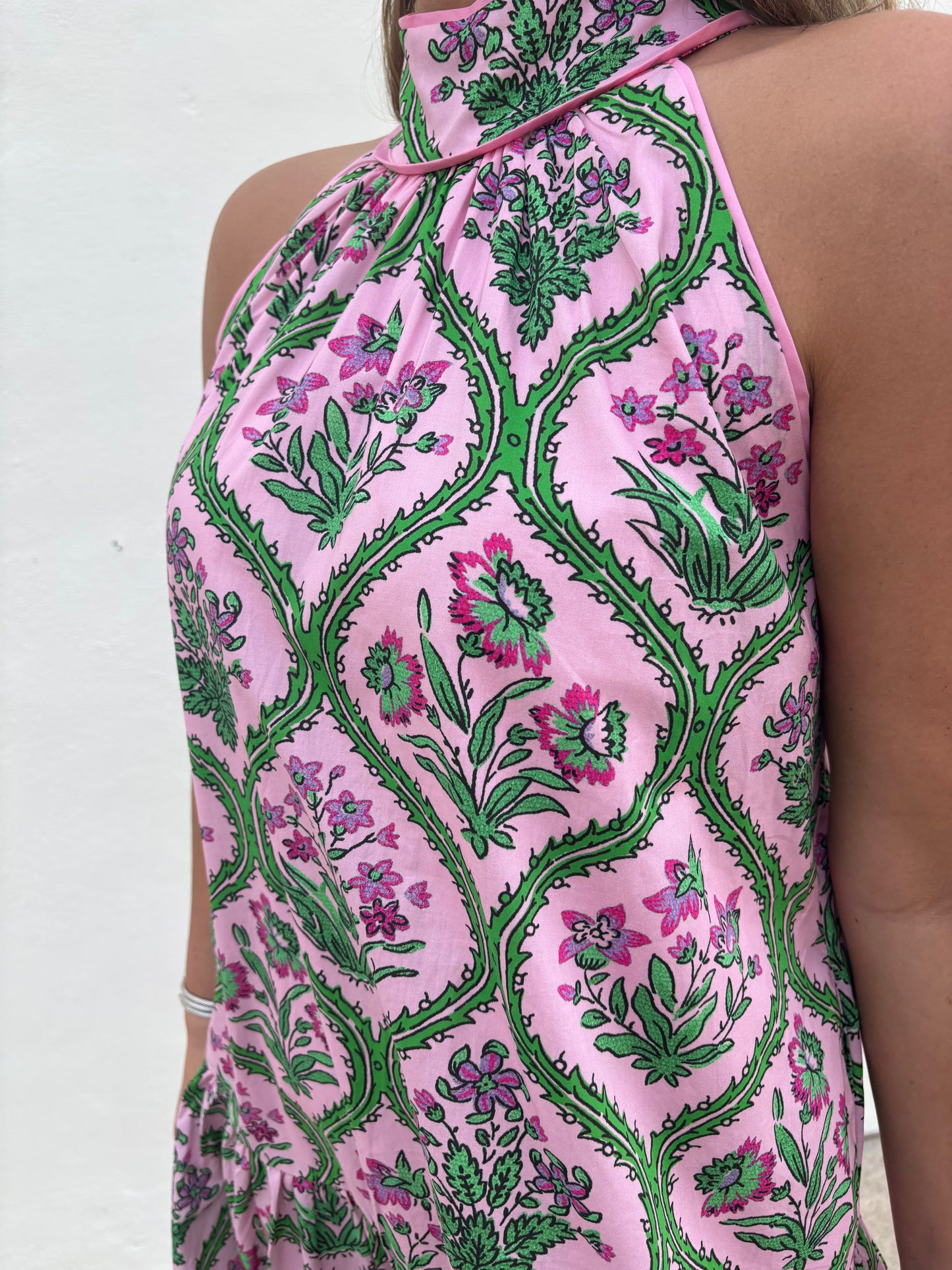 Halter Neck Pink Floral Dress