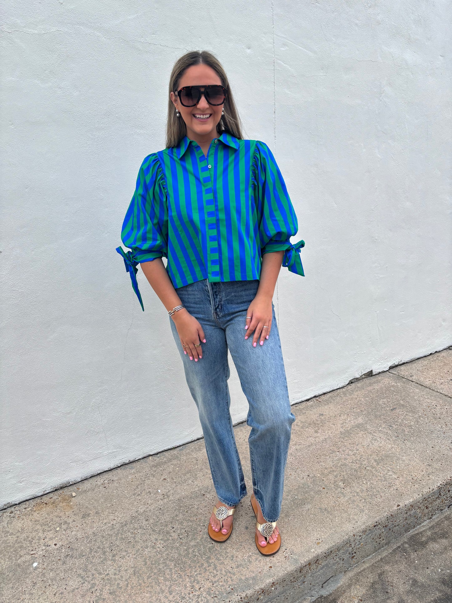 Green/ Blue Stripe Top