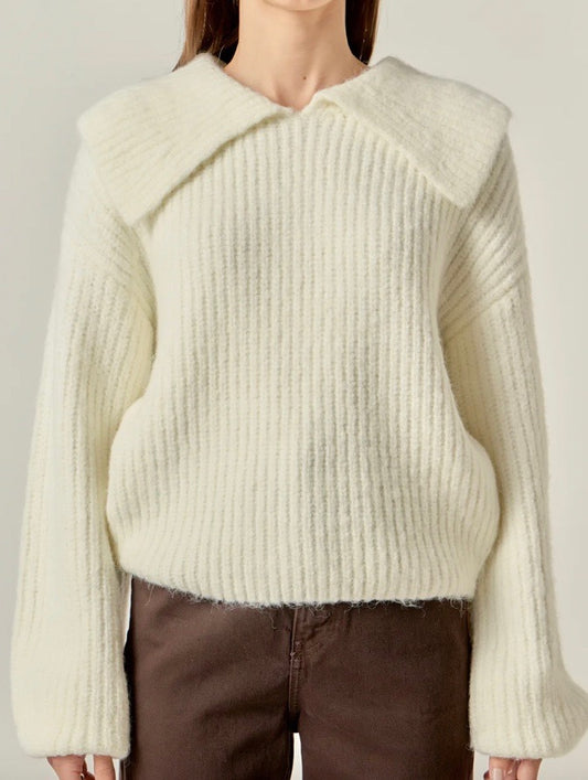 Ivory Collard Rib Chunky Sweator