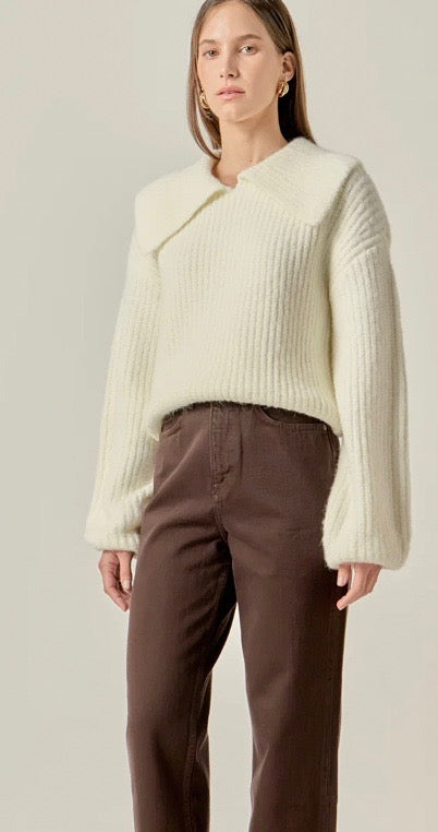 Ivory Collard Rib Chunky Sweator
