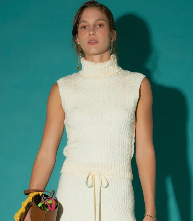 Cable Mock Neck Knit Top