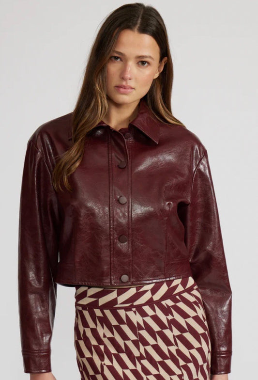 Caleb Faux Leather Jacket in Burgundy