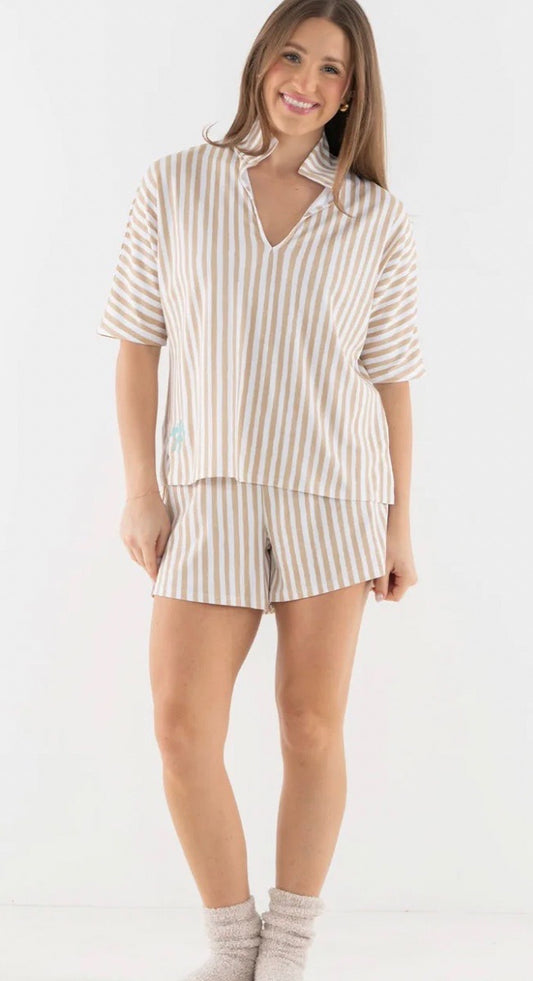 Sand Stripe Pajama Short Set