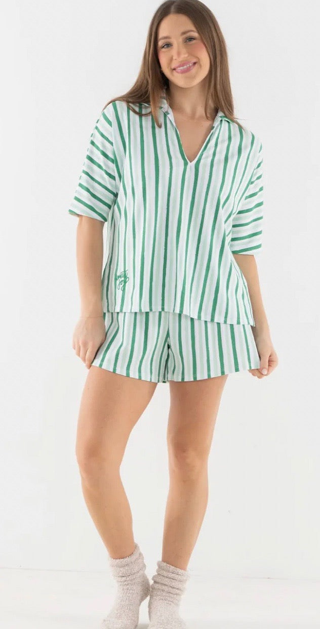 MIst Green Stripe Pajama Short Set