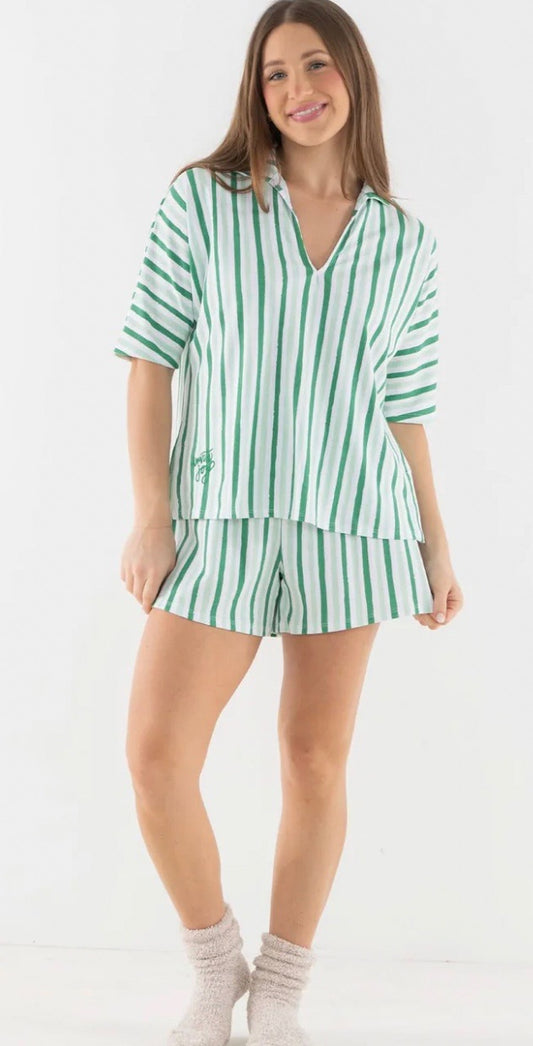 MIst Green Stripe Pajama Short Set