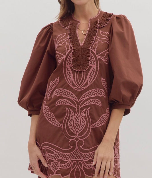 Brown Embroidered Dress