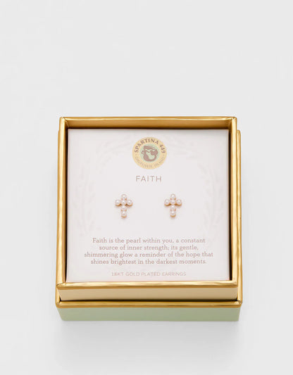 Sea La Vie Stud Earrings Faith/Pearl Cross