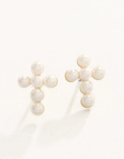 Sea La Vie Stud Earrings Faith/Pearl Cross