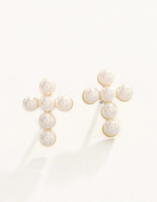 Sea La Vie Stud Earrings Faith/Pearl Cross