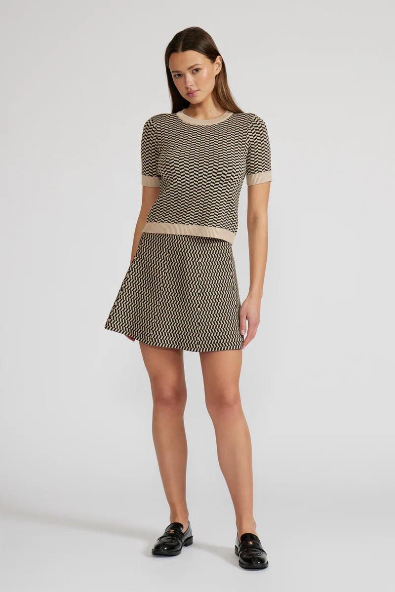 Pip Knit Skirt in Black Tan