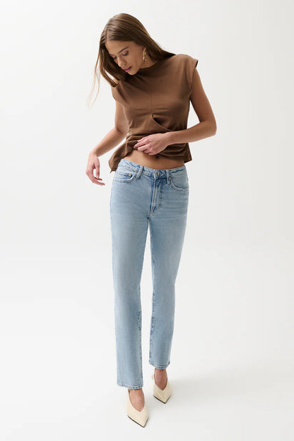 Aleks Mid Rise Straight Long Jean- Aegan