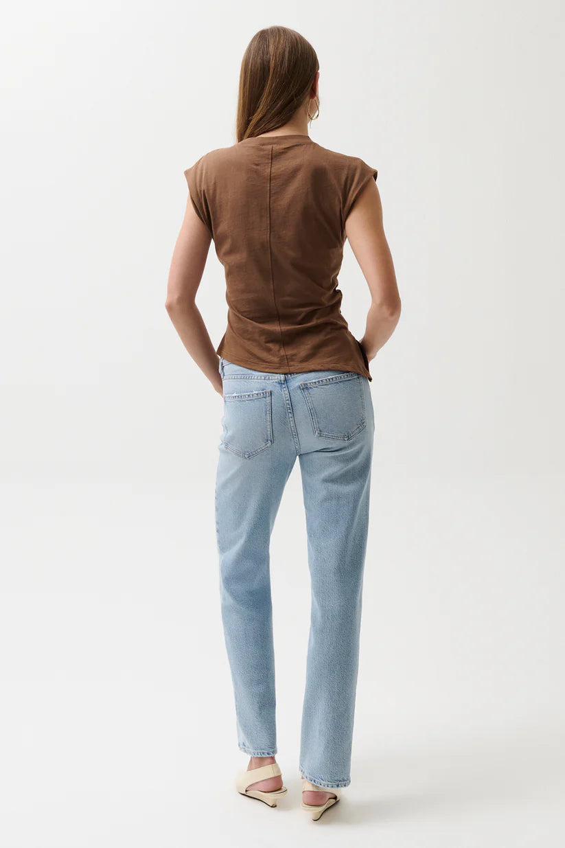 Aleks Mid Rise Straight Long Jean- Aegan