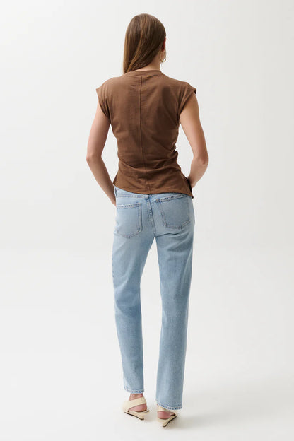Aleks Mid Rise Straight Long Jean- Aegan