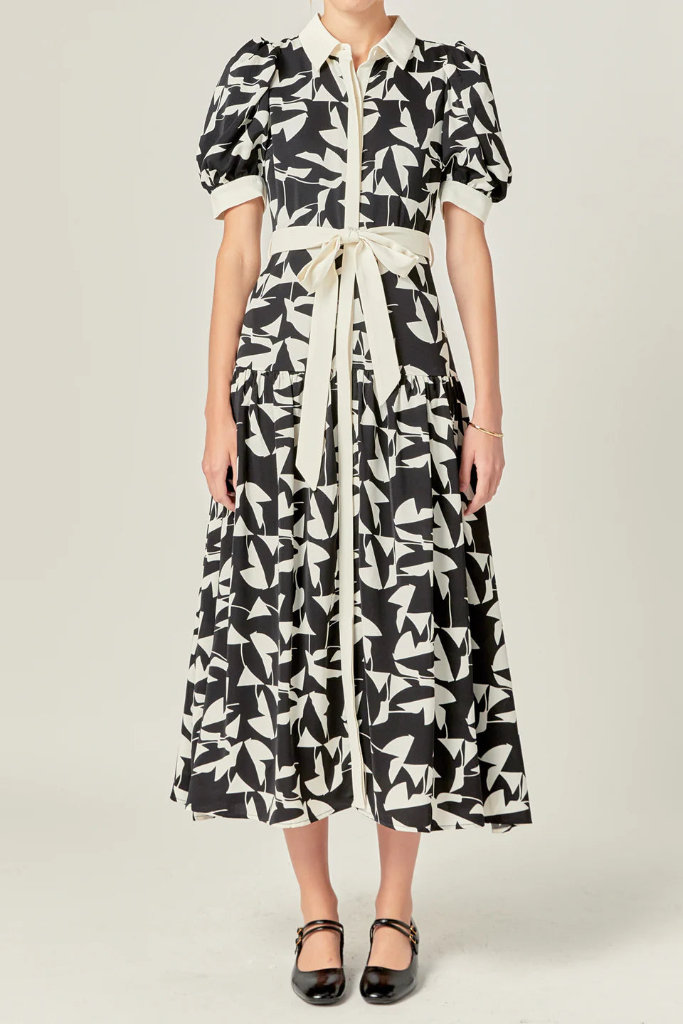 White and Black Printed Dress