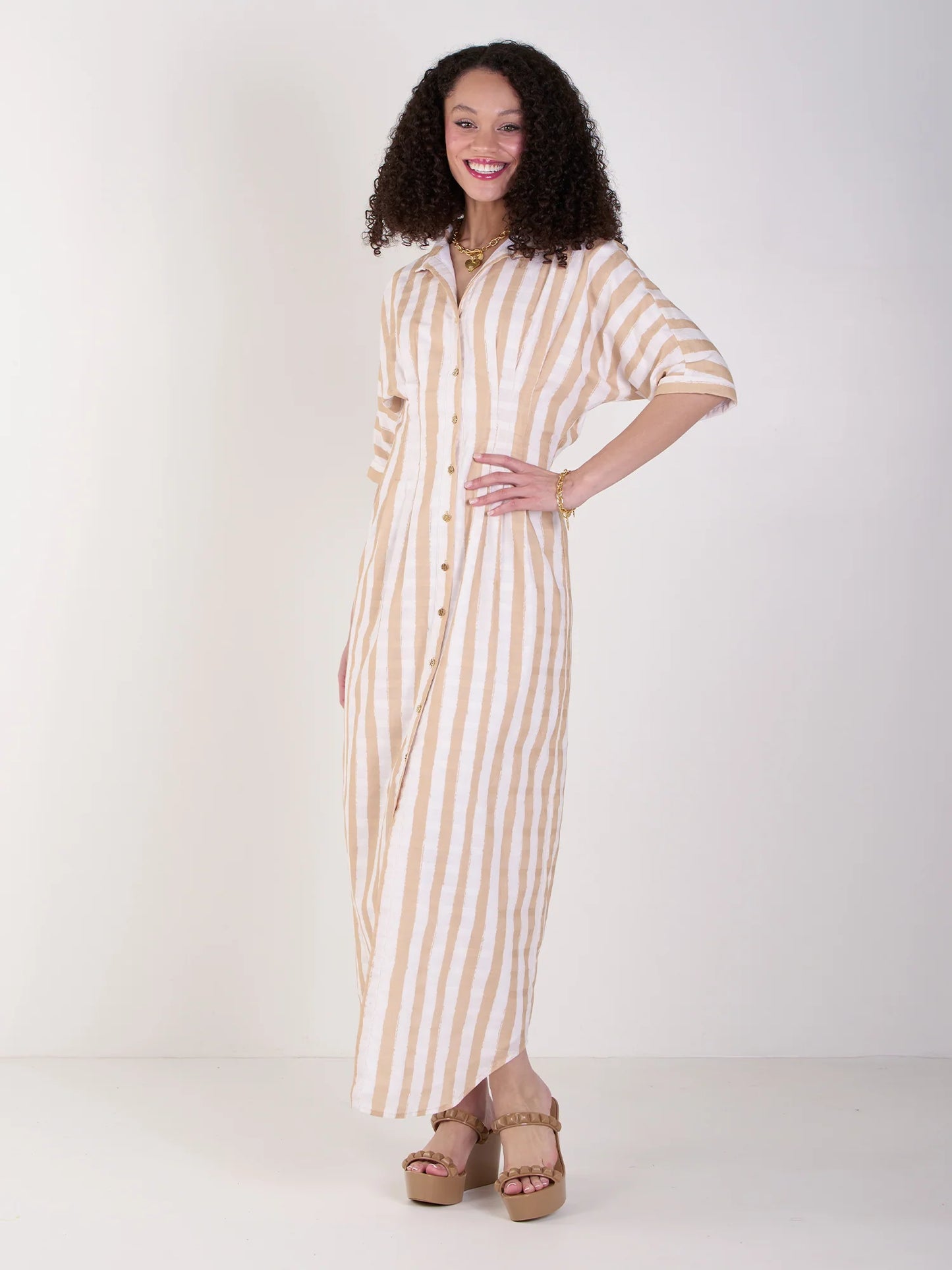 Georgia Dress Sand Stripe
