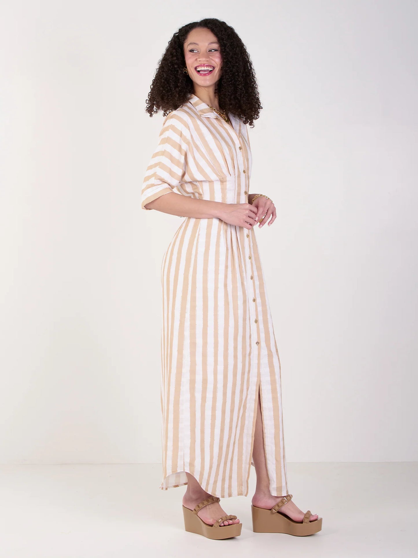 Georgia Dress Sand Stripe