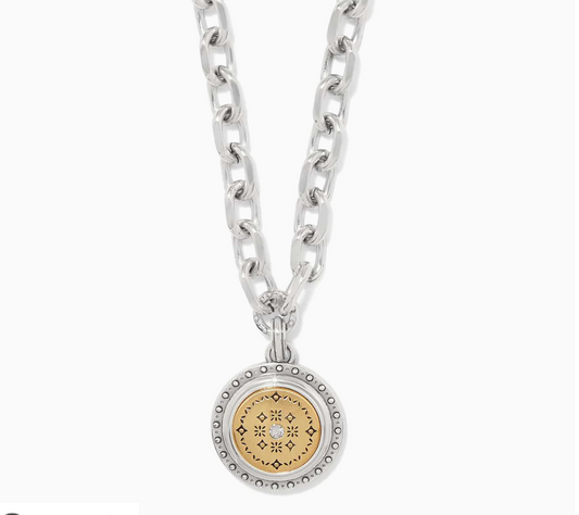 Mosaic Round Two Tone Pendant Necklace