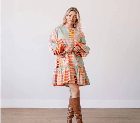 Apricot Colorful Stripe Khai Mini Dress