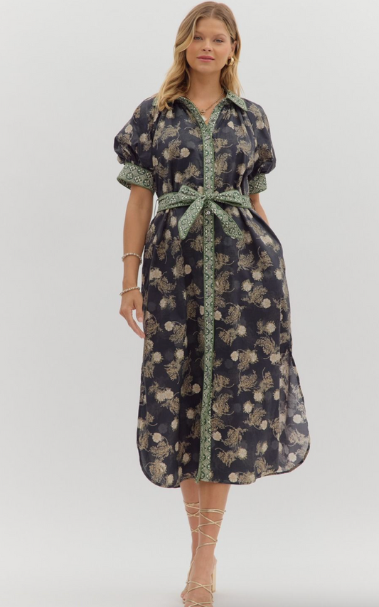 Navy and Green Detail Dress