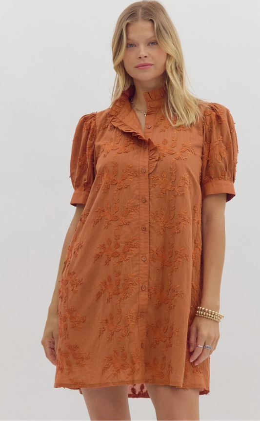 Caramel Floral Detail Dress