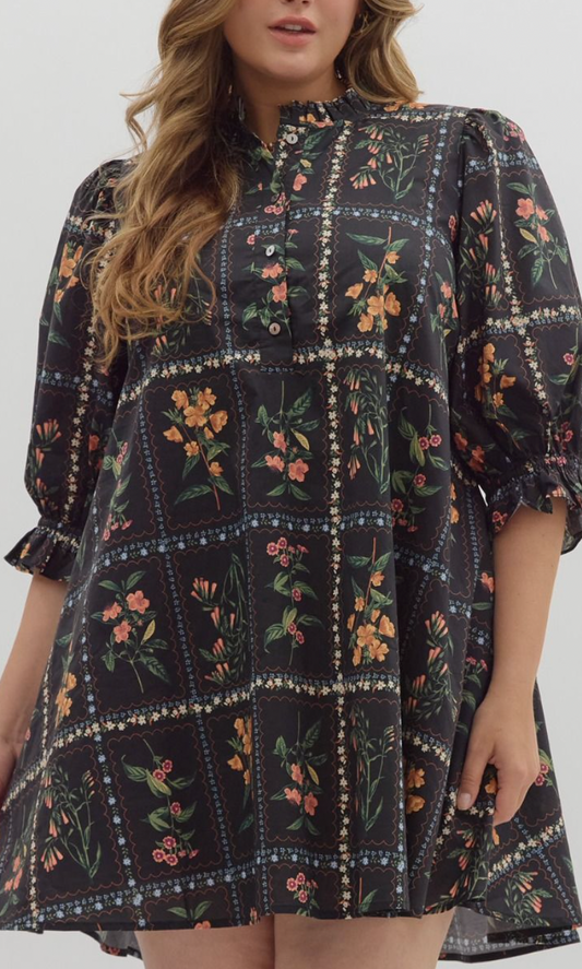 Black Floral Button Down Dress