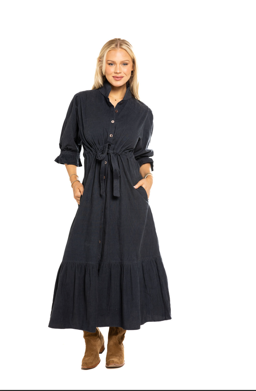 Catherine Corduroy Black Dress