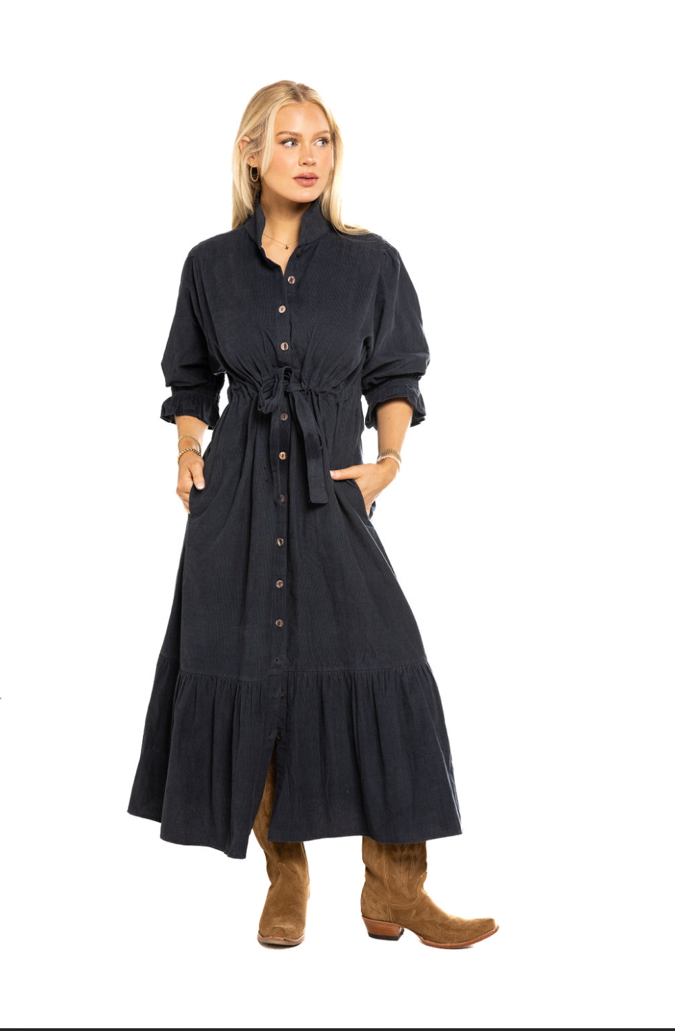 Catherine Corduroy Black Dress