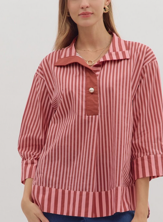 Burgandy Stripe Pearl Top