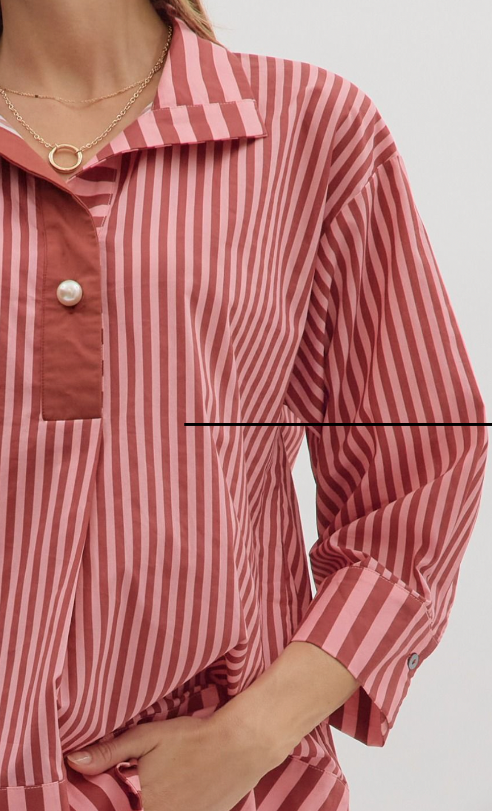 Burgandy Stripe Pearl Top