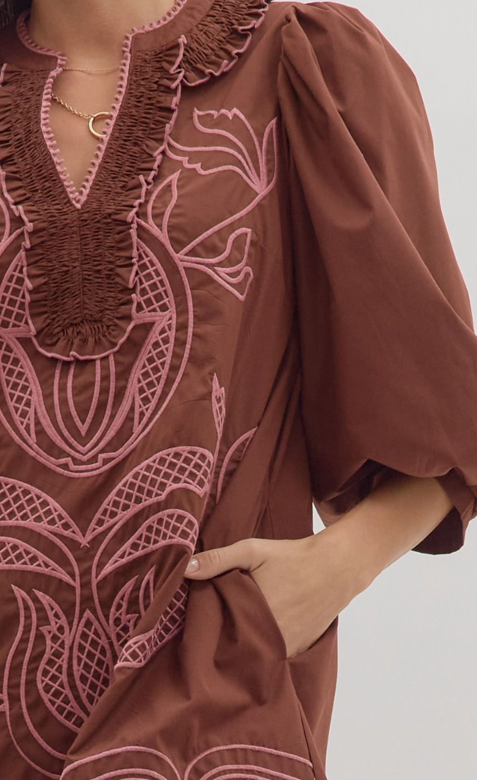 Brown Embroidered Dress