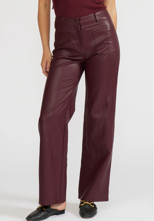 Reeve Faux Leather Pant in Burgundy
