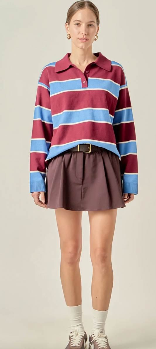 Striped Polo Knit Top