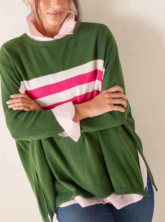 Catalina Sweater Green/Lipstick Combo