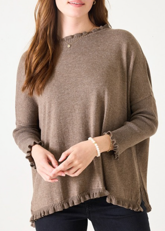 Catalina Cotton Ruffley Sweater Taupe