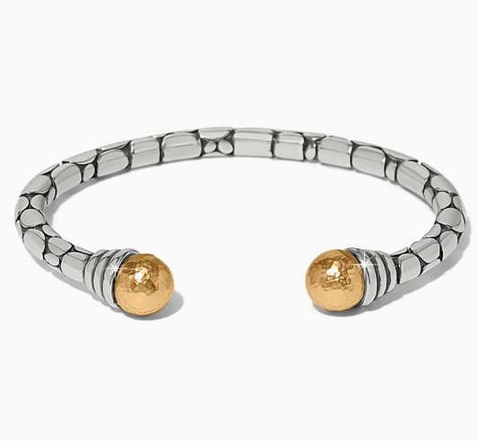 Pebble Link Two Tone Open Flex Cuff Bracelet